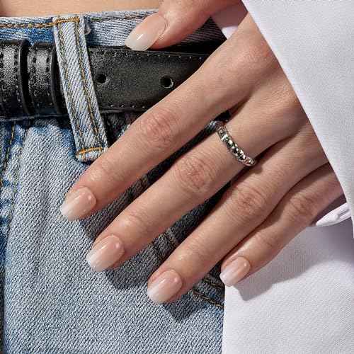 BTArtbox Square Ombre Press On Nails -Soft Gel Press On Nails Short with Nail Glue, 15 Sizes - 30 Reusable Fake Nails Kit, Vanilla Cream