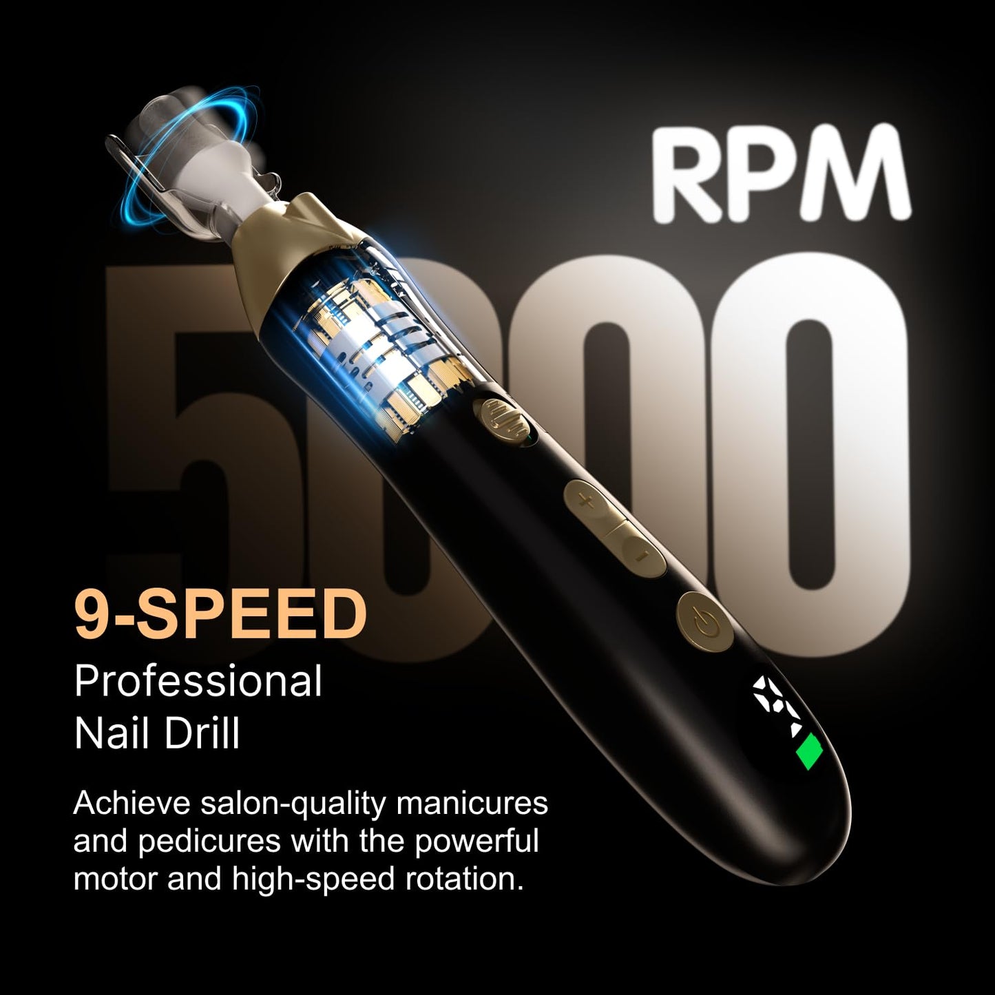 PANUSU Electric Nail File Drill: Rechargeable Cordless Nail Drill – 9-Speed Rechargeable Electric File for Acrylic & Gel Nails, Portable Manicure & Pedicure Set for Home & Salon