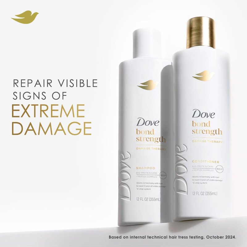 Dove Bond Strength Damage Therapy System | 4-Piece Hair Repair Set with Shampoo, Conditioner, Serum & Mask