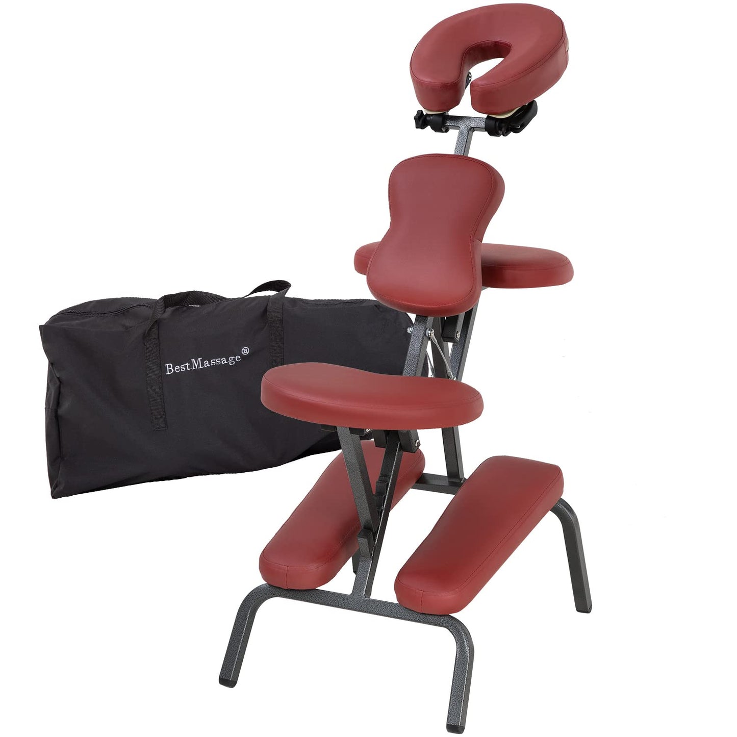 Portable Massage Chair for Tattoo and Spa Foldable Massage Therapy Chair with Adjustable Face Cradle High-Density Cushion Lightweight Design with Carrying Bag Ideal for Salon Use (Burgundy)