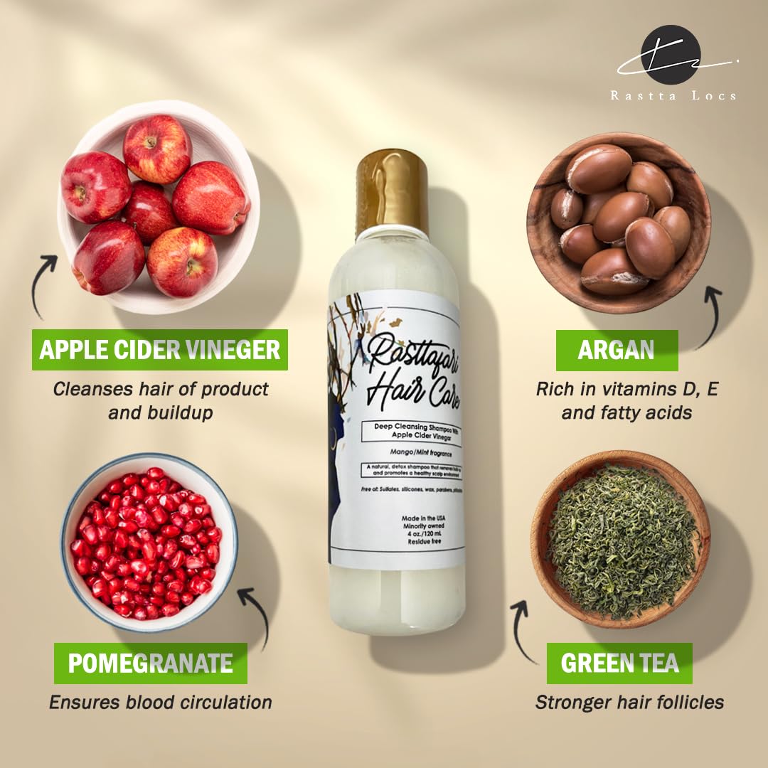 Rastta Loc's Duo Set: pH Balancing ACV Shampoo and Rhassoul Clay Co-Wash Rinse. Two 8oz. Bottles. Weekly and Monthly Braid, Dreadlock Washing Kit