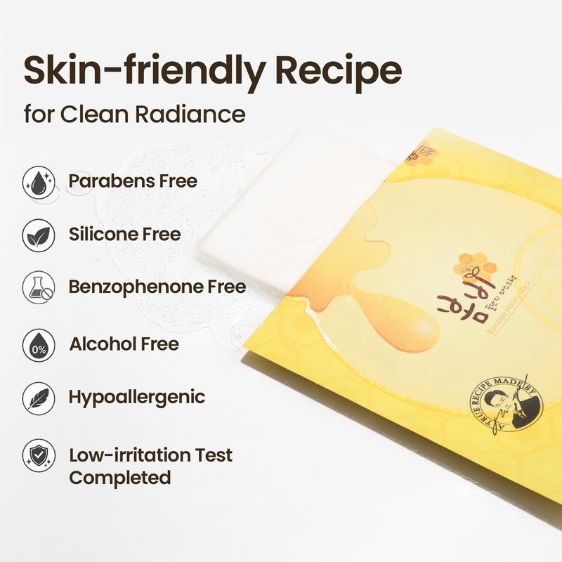 Papa Recipe Bombee Honey Mask Pack 25g * 10 sheets - Sheet Mask, Facial Skin Care, Deep Moisturizing Serum for Dry Skin - Korean Skin Care, K-Beauty, Ampoule Solidified, For radiant skin