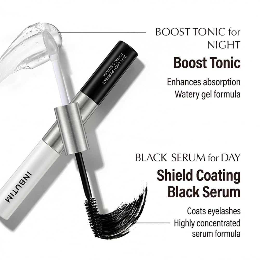 INBUTIM Lash Serum for Longer Fuller Looking Lashes - 24H Eyelash Serum & Conditioning Tonic for Lashes & Brows, Lightweight Lash Boost, 10 ml / 0.34 fl oz