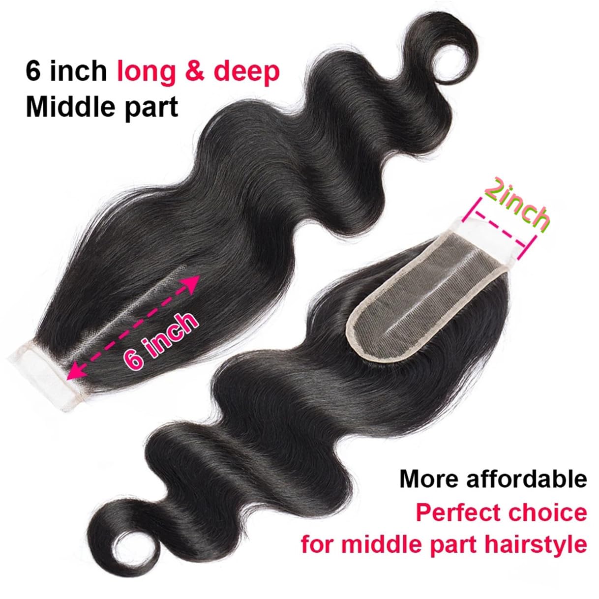 Brazilian Body Wave 2x6 Lace Closure 100% Unprocessed Human Virgin Hair Pre Plucked Wet and Wavy Pre-Plucked Hairline Frontal Closure Natural Black With Baby Hair (2x6 body wave closure, 16inch)