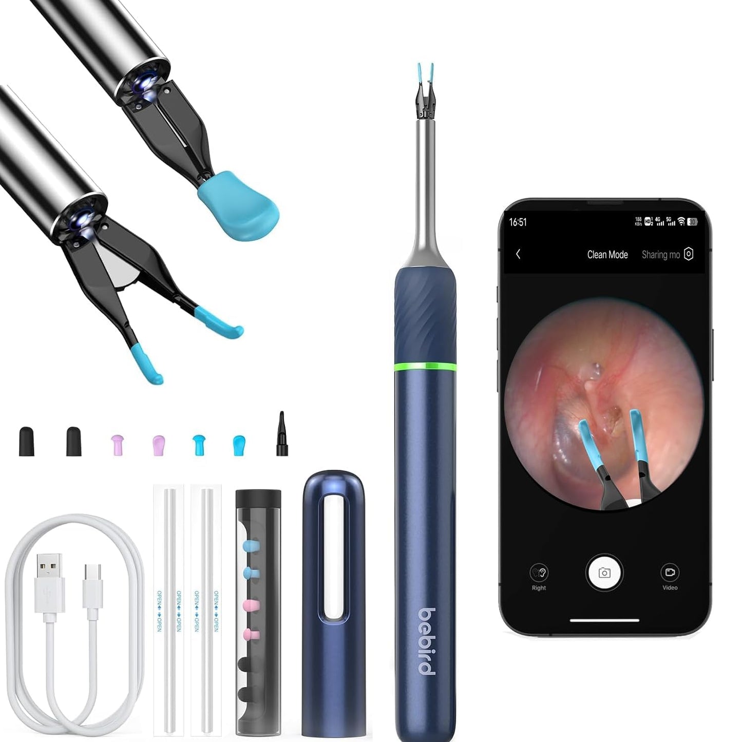 KWYBOW Note5 Ear Wax Tweezers with Camera, 10MP Ear Cleaner Camera Otoscope with Light,Real-time Remote Video with Ear Pick & Tweezers,12 Pcs Ear Scoops for Whole Family