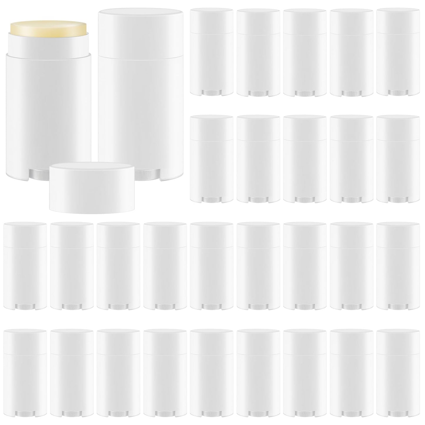 Teenyyou 30 Pack Empty Deodorant Containers, Bottom Filling, Plastic Oval Refillable Deodorant Containers Twist up Oval Lip Balm Tube for DIY Deodorants Lipstick Crayon Lotion(75ml/2.5oz,White)