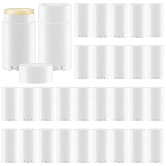 Teenyyou 30 Pack Empty Deodorant Containers, Bottom Filling, Plastic Oval Refillable Deodorant Containers Twist up Oval Lip Balm Tube for DIY Deodorants Lipstick Crayon Lotion(75ml/2.5oz,White)