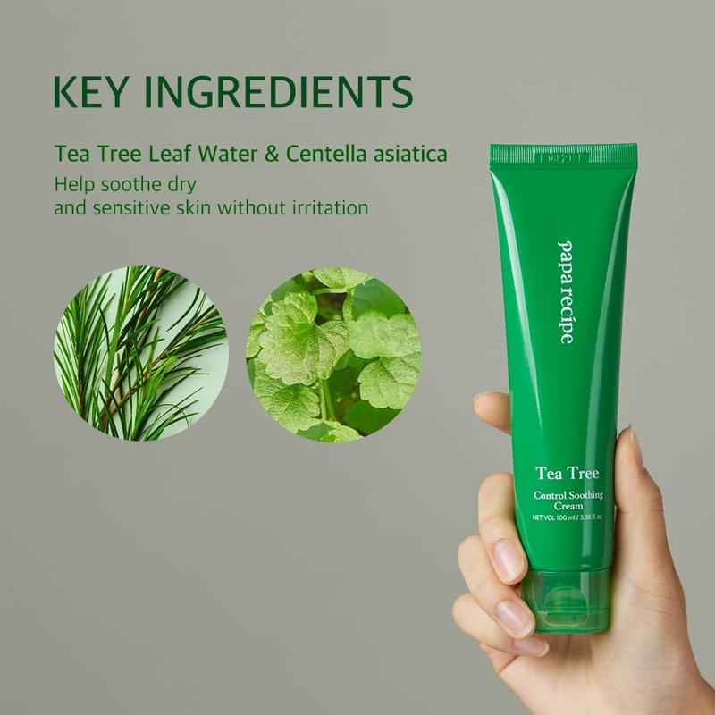 Papa Recipe Tea Tree Control Soothing Cream(3.38fl oz/100ml) - Soothing & Hydrating Face Moisturizer Cream for Dry Skin, Oil Water Balance Care, Sensitive, Acne-Prone Skin Friendly, Korean Face Cream