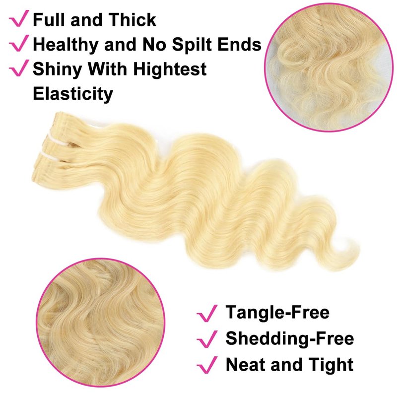 Blonde Clip-In Hair Extensions - 12 Inch Body Wave 613 | 8 Pcs, 110g Real Human Hair