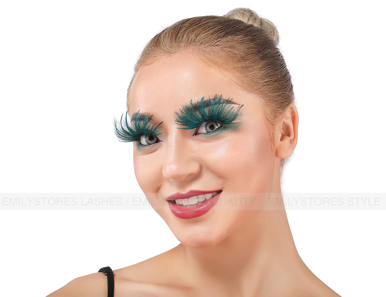 EMILYSTORES Green Faux-Feather Costume Eye Lashes For Halloween, Dramatic Eyelashes, Party Looking, 1 Pair