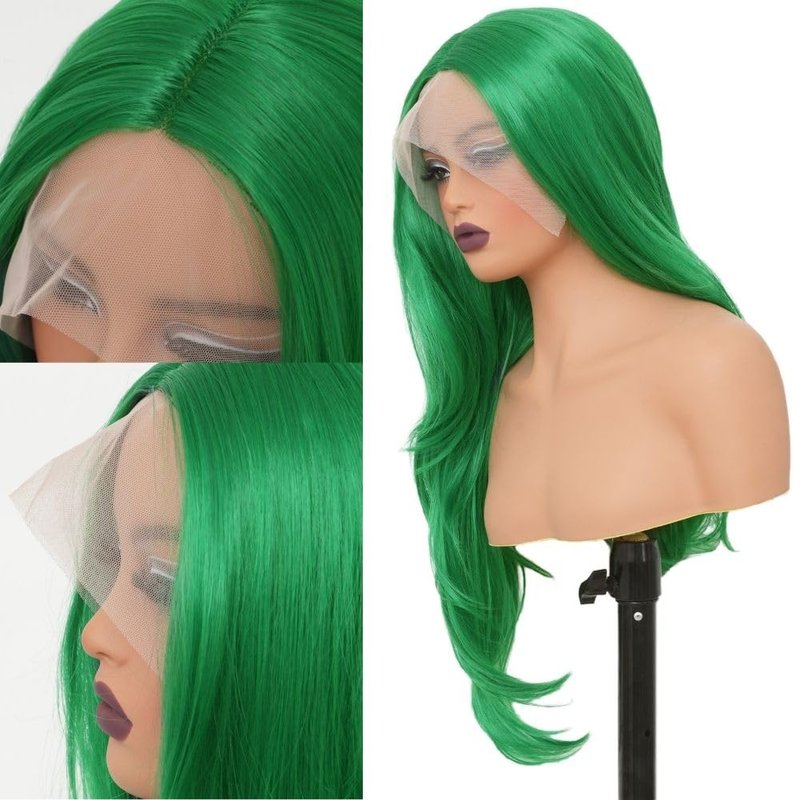 Siudus Green Lace Front Wigs for Women Long Curly Middle Part Wig Wavy Cosplay Heat Resistant Fibre Hair Wig for Halloween Costume Party Use