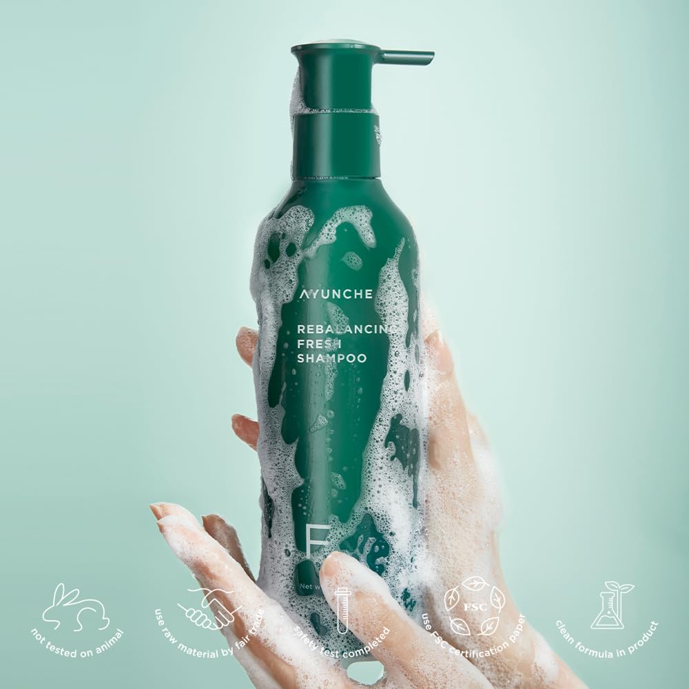 AYUNCHE Rebalancing Shampoo Fresh 11 fl. oz. [For Oily Scalp] | Cleanse Excess Sebum & Oiliness | Strengthen and Protect Hair Roots | Anti-Hair Loss and Anti-Thinning Shampoo | Korean Salon Brand