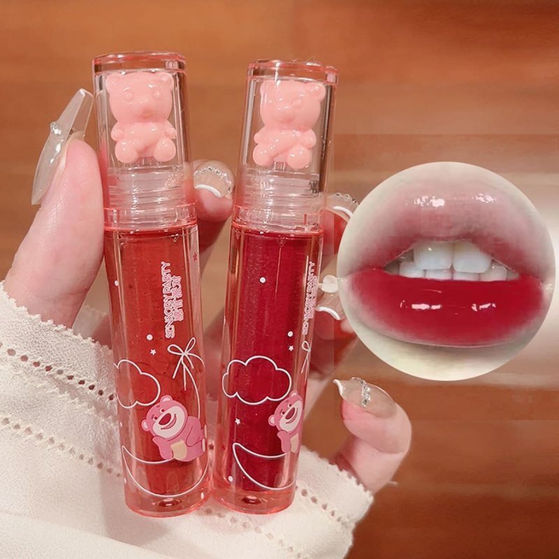 Bear Lip Gloss | Cute Jelly Lip Glaze for Plumping & Moisturizing | Waterproof, Long-Lasting Lip Tint in 3 Colors