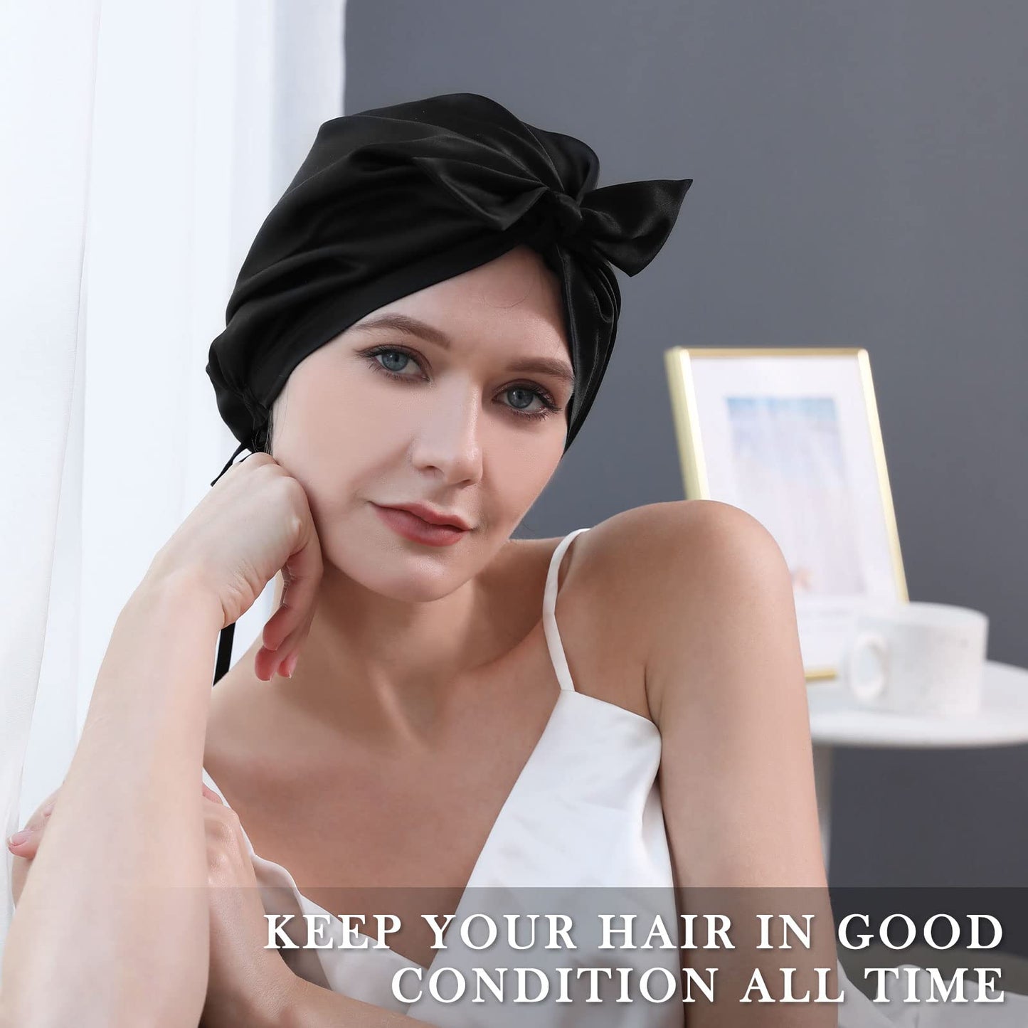 100% Mulberry Silk Bonnet for Sleeping Women, 22 Momme Grade-6A Hair Wrap with Elastic Stay& Tie Band On Head for Hair Care Short Long Curly Hair