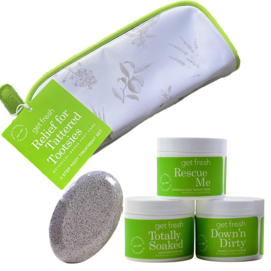 Get Fresh Relief For Tattered Tootsies 3-step at Home Foot Treatment 15.2 x 30.5 x 15.2 cm Feet Care Kit With Lemongrass Scent Includes Scrub For Cracked Heels Callus Remover Cream