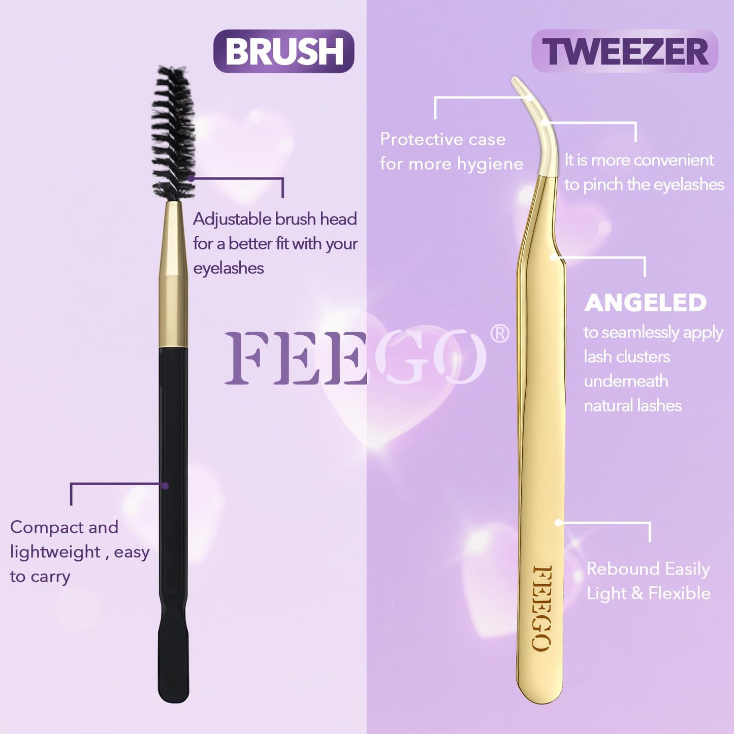 FEEGO Lash Extension Kit 100D/ 200D Fluffy 10-20MM D Curl Lash Clusters Eyelash 160pcs Extension Kit Individual Lashes with Lash Bond and Seal Lash Remover Lash (100D LASH KIT)