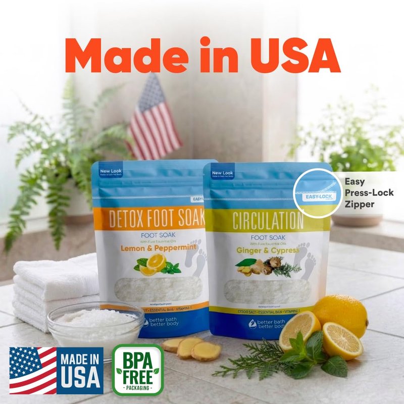 Foot Soak Salts Bundle 3 Pack DIY At Home Spa with USP Epsom Salt and Pure Essential Oils in BPA Free Pouch with Easy Press Lock Seal (2 Lbs Each 6 Lbs Total)