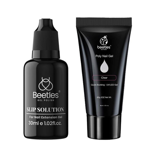 Beetles Poly Extension Gel for Nail, 60g Clear Builder Nail Gel,and Poly Nail Gel Slip Solution 30ml Extension Nail Liquid Slip Solution