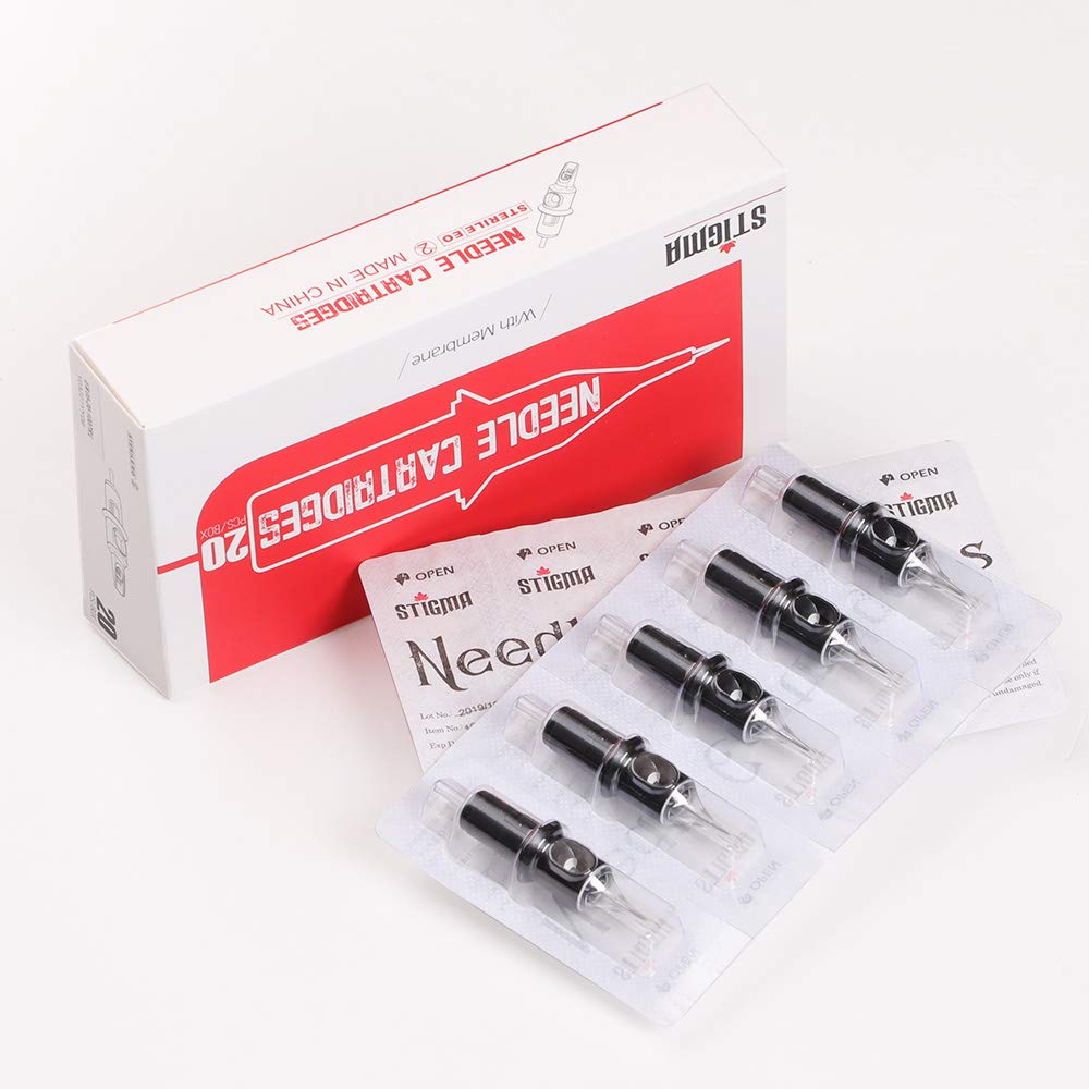 STIGMA #10(27RM) Bugpin Disposable Tattoo Needle Cartridges with Membrane Safety Cartridges for Tattoo Artists Curved/Round Magnum Shader Soft Edge 20Pcs Standard Pack EN05-20-1027RM