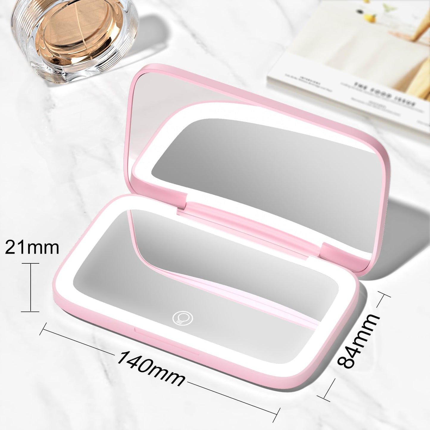Flairgorw Mini Travel Makeup Mirror Pink Dual-Sided 5X/1X Magnification, 180° Foldable Design, Portable Cosmetic Mirror for Handbag Small Make up Mirror for Gifts