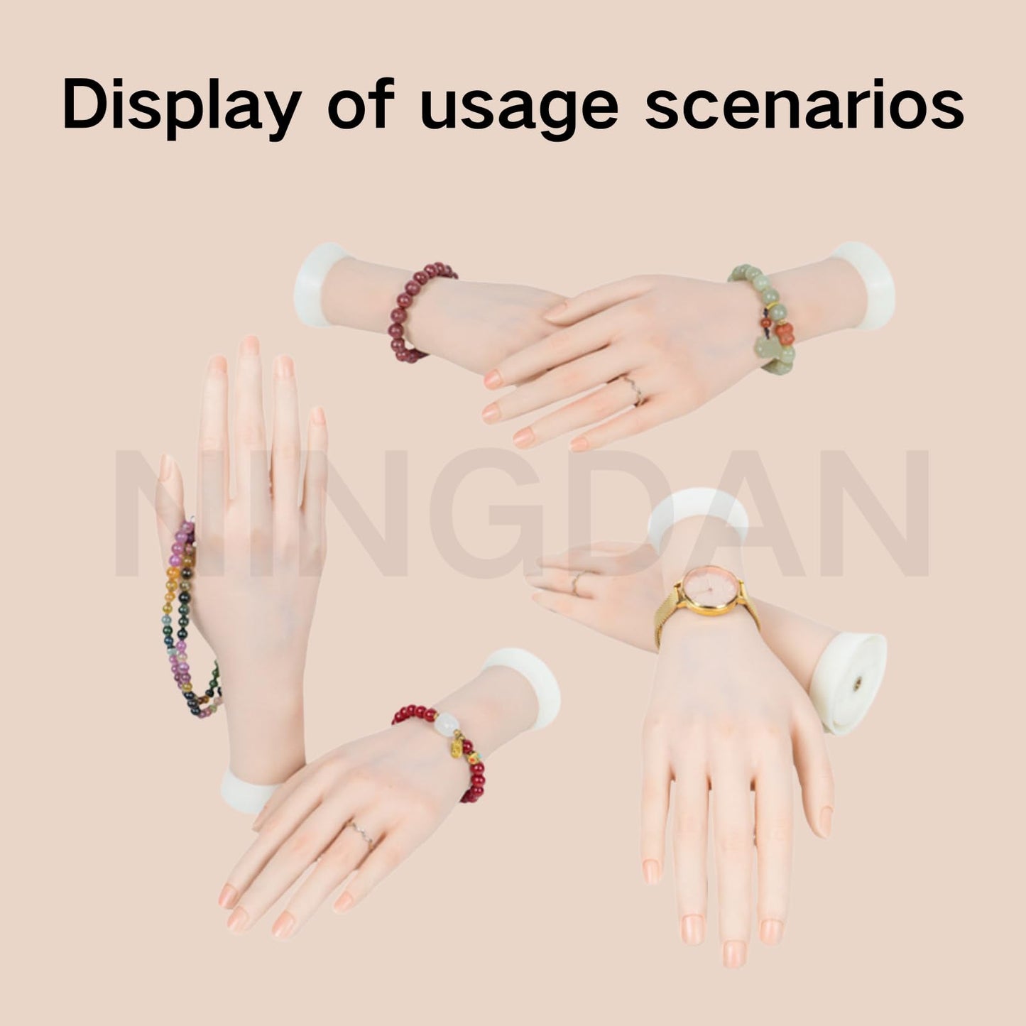 Realistic Practice Hand Flexible Bendable Nail Practice Hand With Holder，NINGDAN Hand Nail Art Training Tools Necklace Bracelet Ring Stand for Showing Photography Props Nail Tech (1pcs Left+bracket)