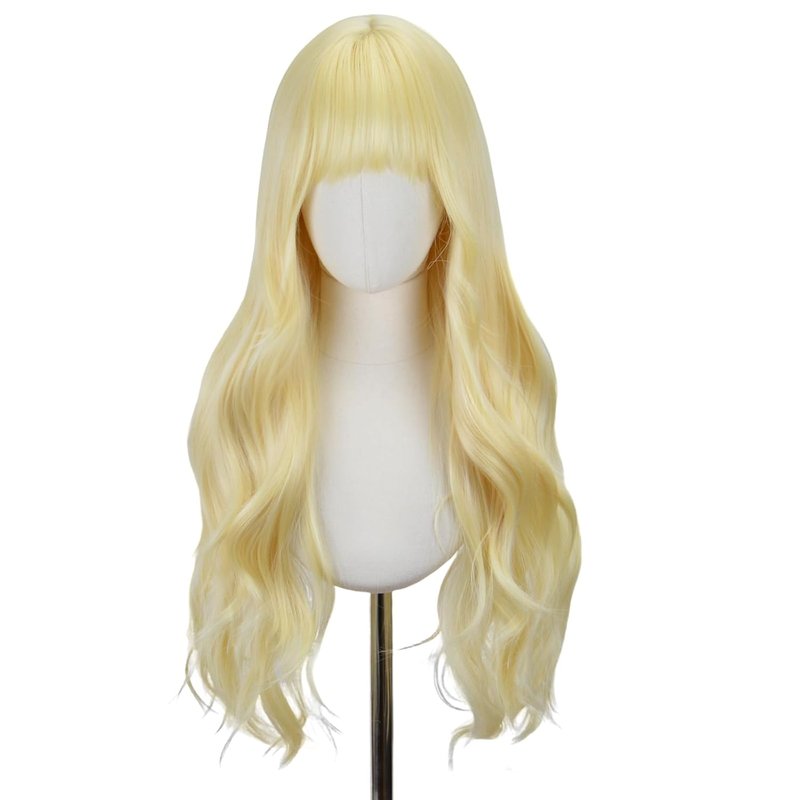 Blonde Wig with Bangs for Women - 26 Inch Long Wavy Synthetic Heat Resistant Hair | Natural Look for Daily Use & Cosplay
