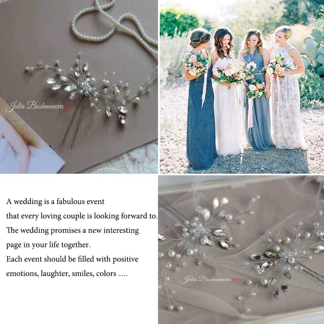 Zoestar Wedding Hair Pins Crystal Bridal Headpiece Pearl Hair Accessory for Bride and Bridesmaids (Silver)
