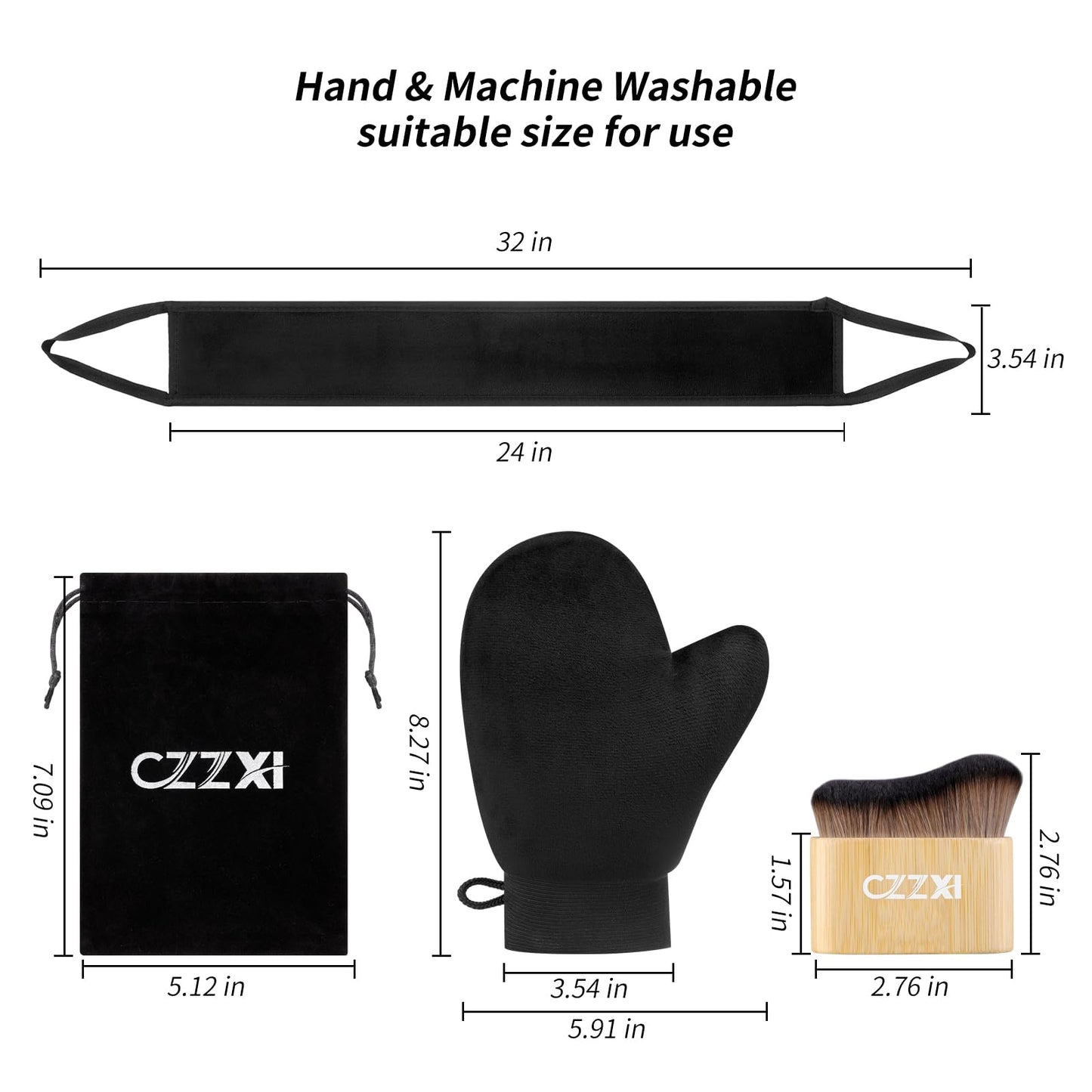 CZZXI Tanning Mitt, Body Brush & Back Tanner Applicator Kit – Self-Tan Applicator for Body, Face & Hard-to-Reach Areas | Includes Storage Pouch