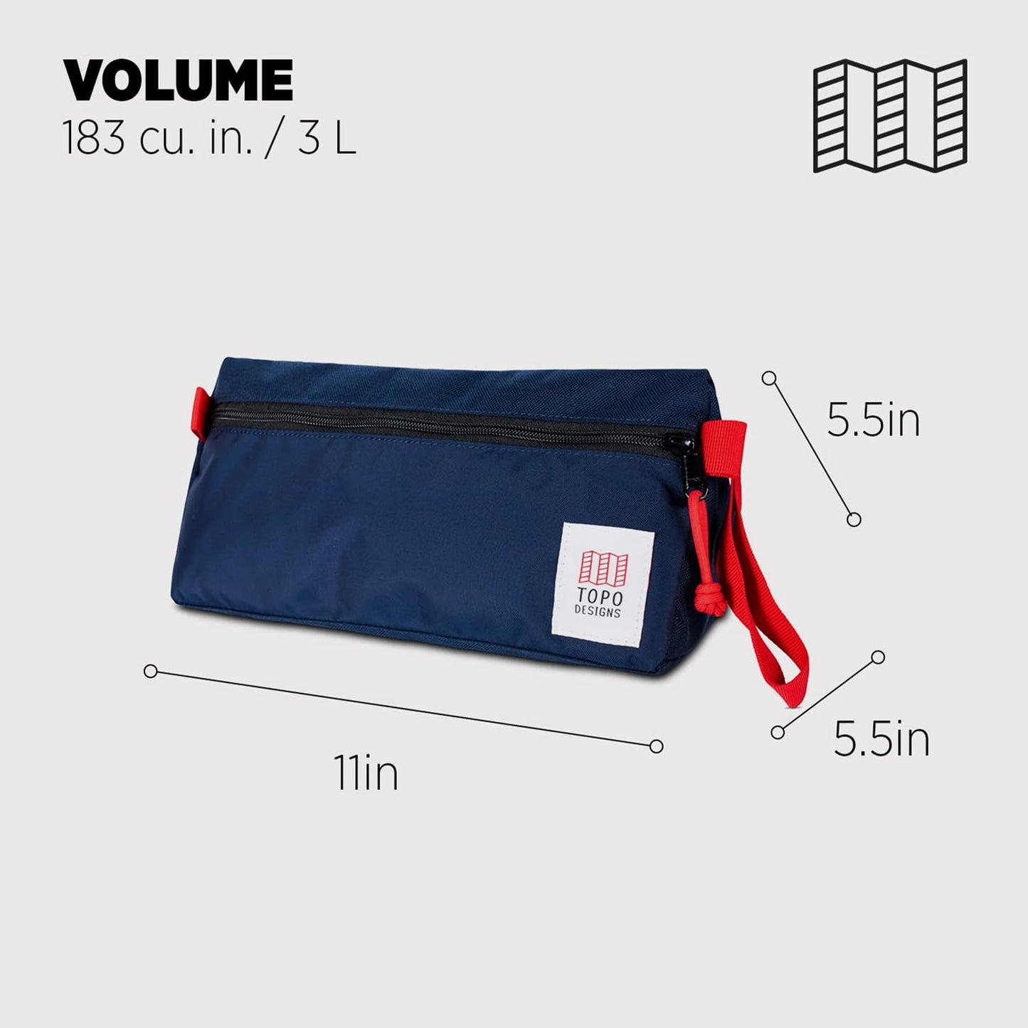 Topo Designs Dopp Kit - Travel Bag for Personal Care Essentials, Self Standing Triangular Shape, Fully Lined for Easy Cleaning, Recycled Nylon (Navy)