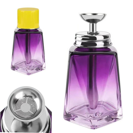 Misforu 5 Oz/ 150ml Glass Push Down Pump Dispenser Bottle With Cap Push Down Glass Empty Pump Dispenser for Alcohol Makeup Clear Refillable Bottle Hand Pumping Press Container (Purple)