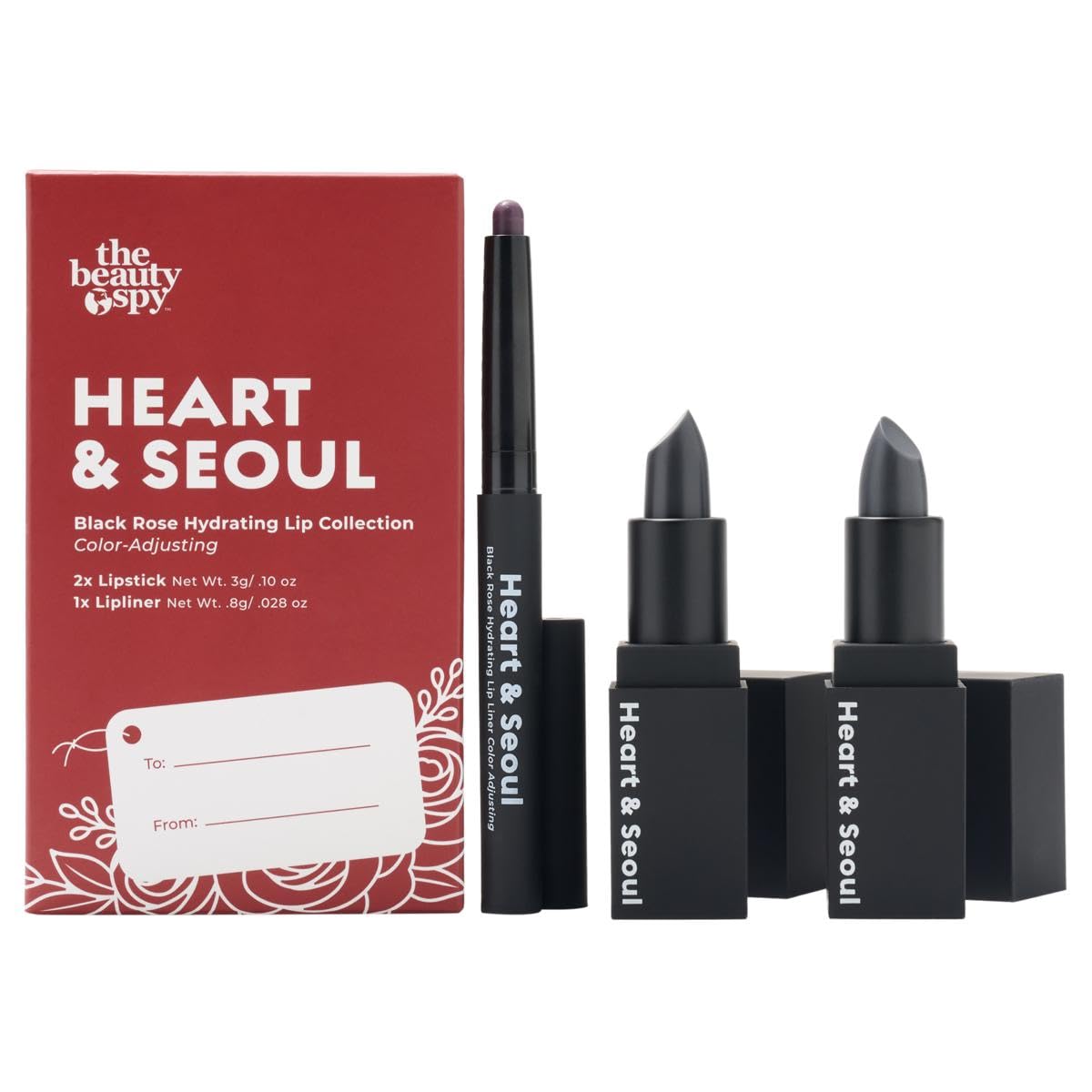 The Beauty Spy Heart & Seoul Black Rose pH-Reactive Lipstick, Ultra-Moisturizing Formula with Rosa Damascena Flower Oil, Shea Butter and Vitamin E, Makes Lips Juicy, Hydrated and Smooth (Single)