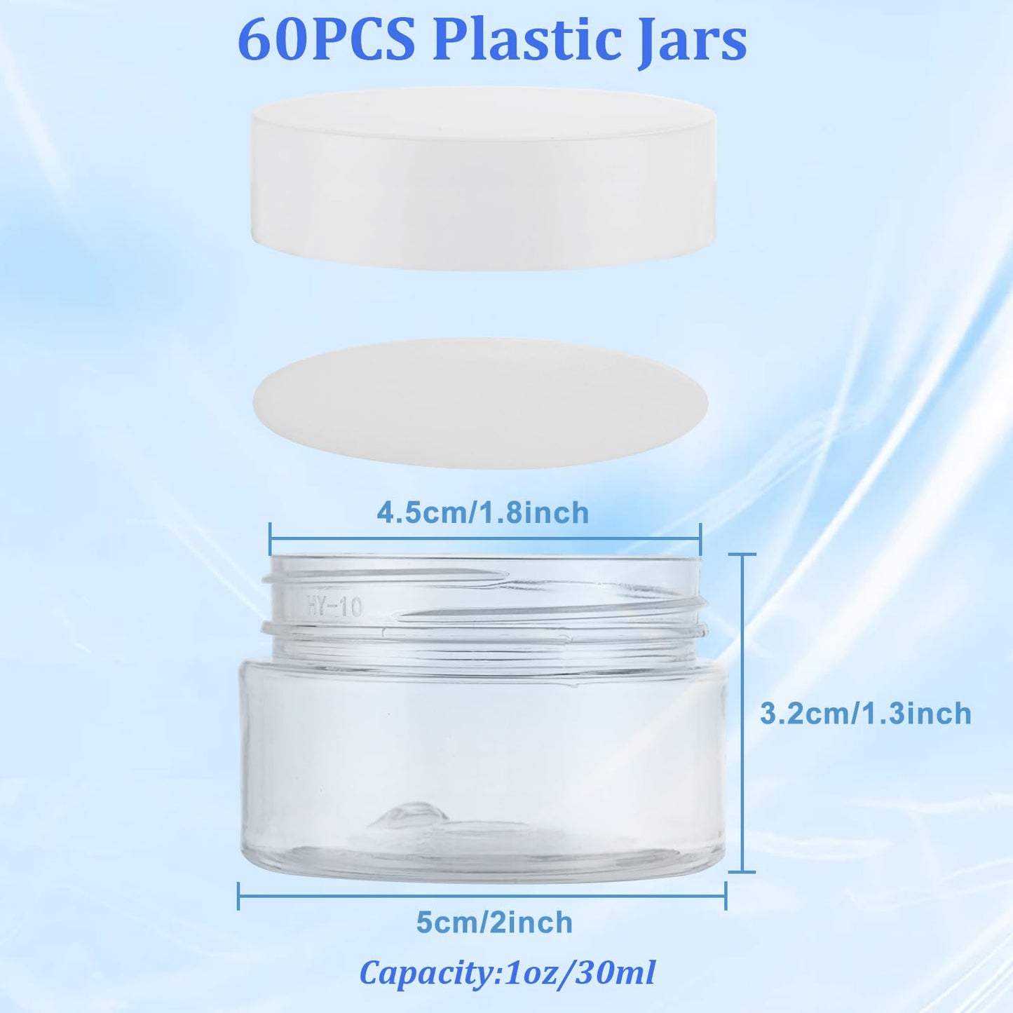 Acrux7 60 Pack 1oz Plastic Jars Round Clear Cosmetic Container Jars with White Lids, Refillable Empty Plastic Slime Jars for Lotion, Cream, Ointments, Makeup, Eye Shadow, Samples
