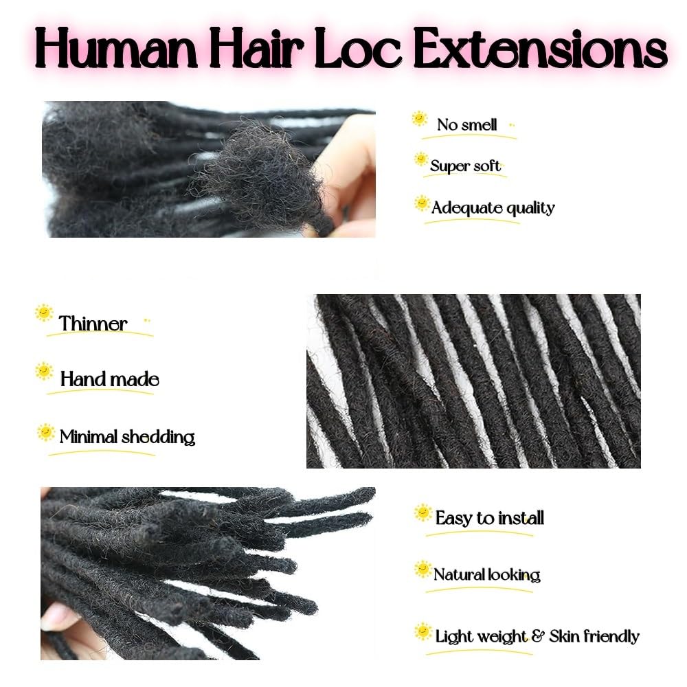 0.4cm & 0.6cm Width, 4-14 Inches10, 30, 60, 100 Strands Options 100% Real Human Hair Dreadlock Extensions for Men/Women/Kids, Handmade Permanent Loc Extension Bundles (0.6cm, 8inches, 30Strands)