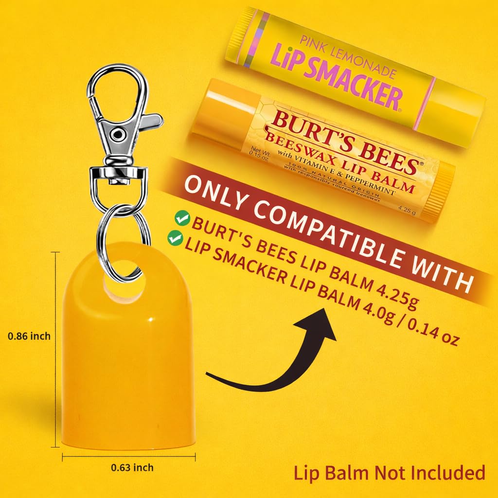 6 Pcs Keychain Cap - Chapstick Holder For Burt's Bees & Lip Smacker Lip Balm, Chapstick and Lip Balm Keychain Holder, Burt's Bees Keychain Replacement Cap,Keyring Included (Cap Only)