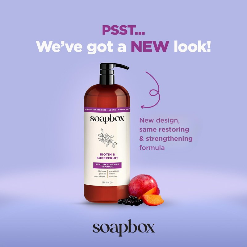 Soapbox Biotin & Super Fruit Shampoo & Conditioner Set, Leaves Hair Volumized & Strengthened - Clean Ingredients Free of Harsh Chemicals, Sulfates, Parabens & Silicones - 1 Liter Each