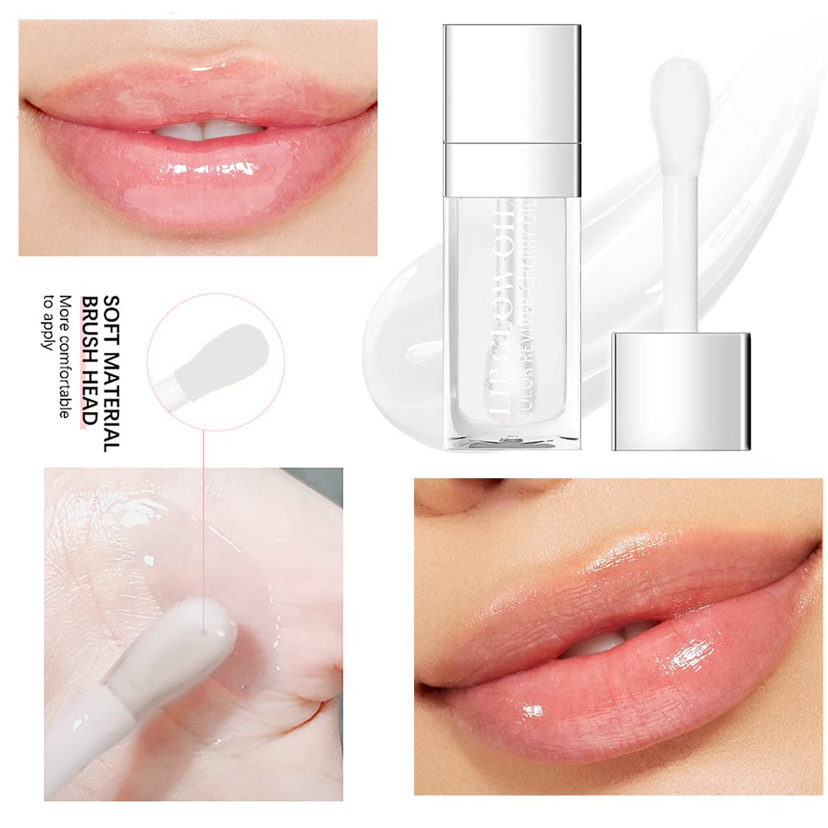 Alisesun Lip Oil Hydrating Tinted Lip Balm, Plump Lip Gloss Lip Care Transparent Toot Lip Oil Tinted (004# Transparent)