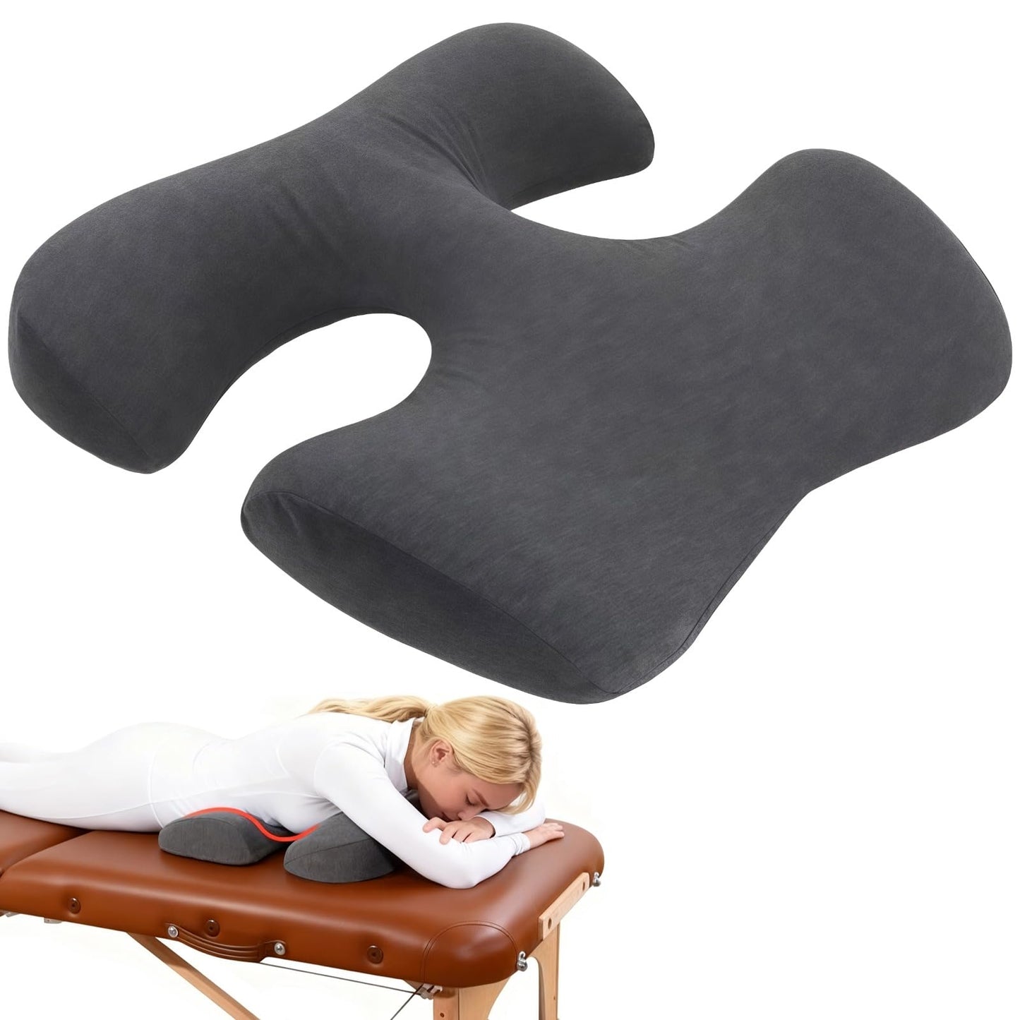 NIMBLOOM Breast Support Pillow, T-Shape Face-Down Pillow with Hollow Design, Memory Foam Filling, 17.7 x 16.9 x 3.1 in, Soft Polyester Cover & Bolster for Home & SPA Relaxation