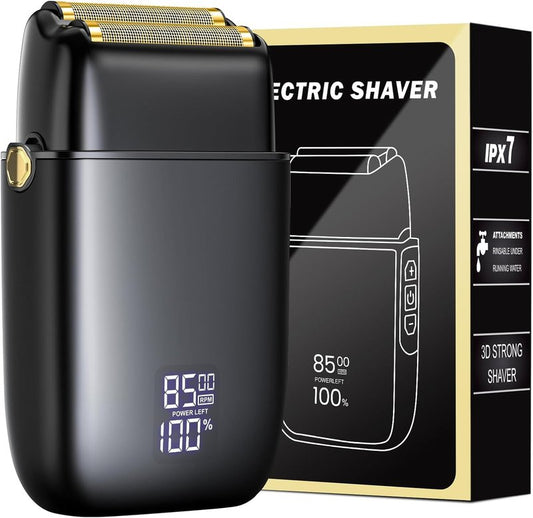 Electric Razor for Men Face, Electric Shavers for Men, Foil Shaver with 3 Adjustable Speeds, Rechargeable Waterproof Close Shave Trimmer with LED Display for Face/Beard/Head (Dark Black)