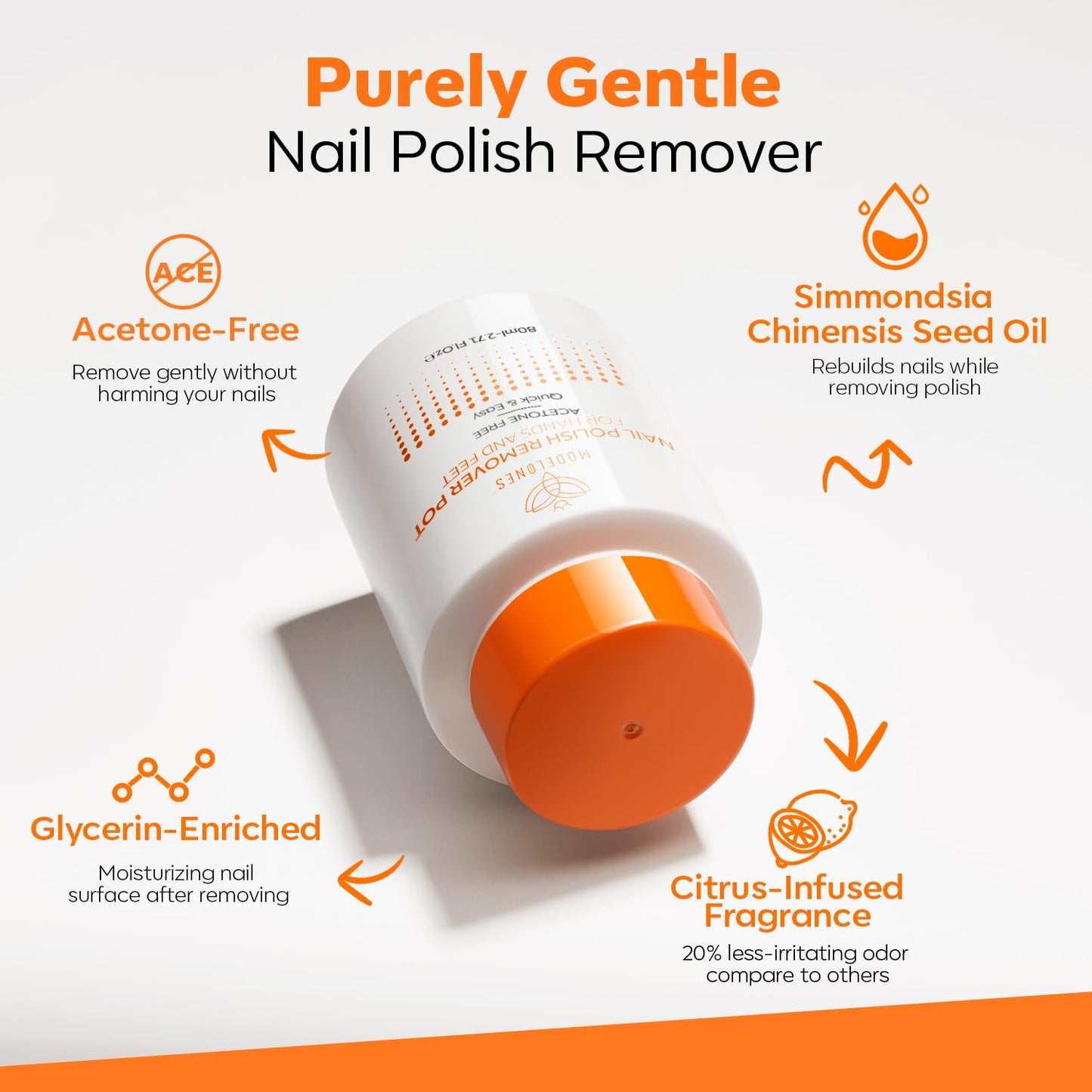 Modelones Acetone-Free Non-Drying Nail Polish Remover Pot with Jojoba Oil and Extra Sponge-Top Lid, Fingernail Polish Removal Gentle Formula for Salon & Home Nail Art 3.52 Fl Oz