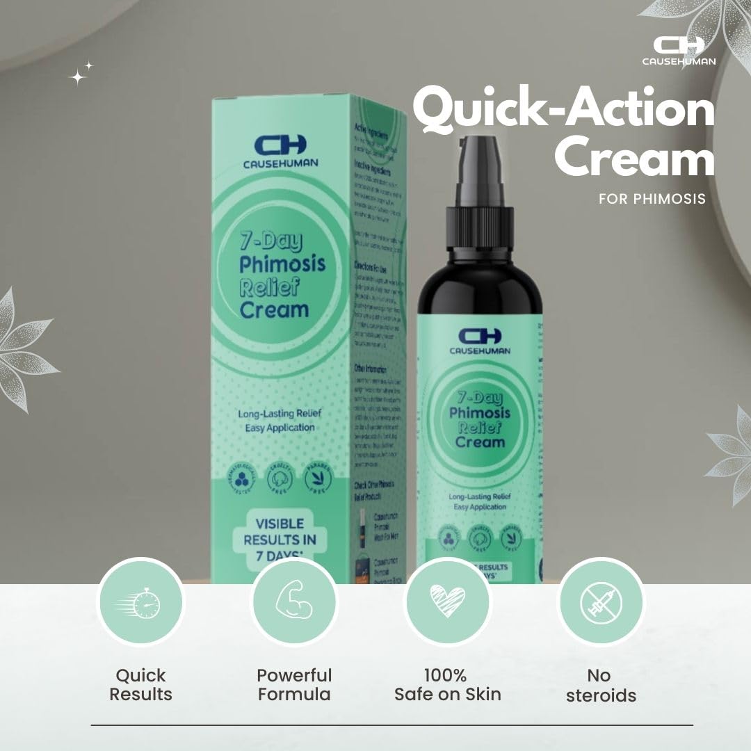 Cause Human 7-Day Phimosis Cream | Steroid-Free Treatment for Fast Relief at Home | Visible Results in 7 Days* | 3.16 fl oz (90g) | No Irritation | No Steroids (7 Day Phimosis Relief Cream)