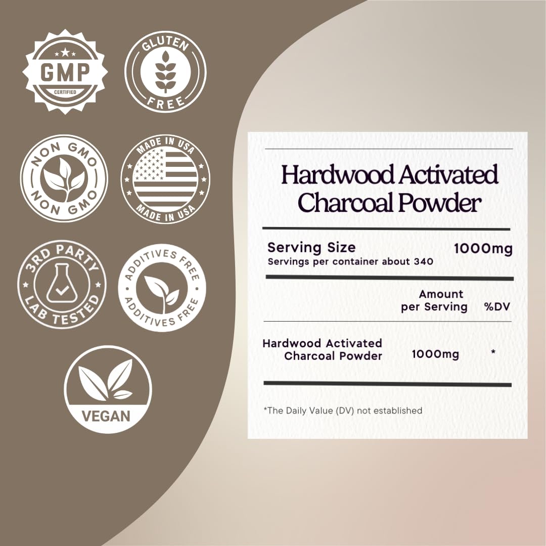 Zen Principle Activated Charcoal Powder only from USA Hardwood Trees. All Natural. Whitens Teeth, Rejuvenates Skin and Hair, Supports Better Digestion. Free Scoop Included. 12 oz.