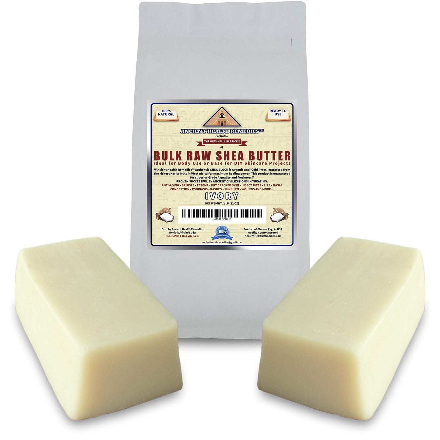 ANCIENT HEALTH REMEDIES Organic Unrefined Raw AFRICAN IVORY WHITE SHEA BUTTER BLOCKS/JAR Bulk Size Grade A for Anti Aging Dry Skin Base for DIY Body Butter, Beauty(Ghana) (10-3/8 x 5-1/4 x 3)