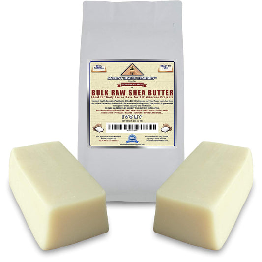 ANCIENT HEALTH REMEDIES Organic Unrefined Raw AFRICAN IVORY WHITE SHEA BUTTER BLOCKS/JAR Bulk Size Grade A for Anti Aging Dry Skin Base for DIY Body Butter, Beauty(Ghana) (10-3/8 x 5-1/4 x 3)