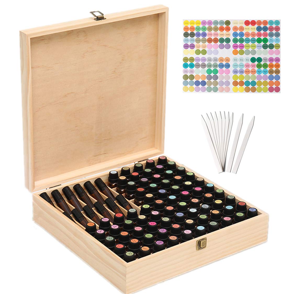 PhantomSky 85 Slots Wooden Aromatherapy Essential Oil Carrying Case, Natural Pine Essential Oil Organizer Storage Box Case Roller Bottlers Holder Collection Containers for Travel and Presentations