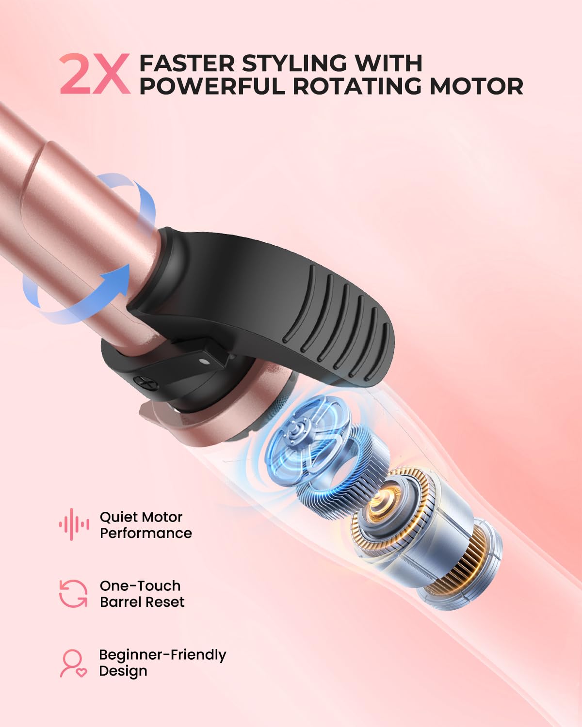 Rotating Curling Iron 1 Inch, Ceramic Automatic Curling Wand for Beach Waves, Self Curling Wand LCD Display up to 450℉ with Long Barrel, Glove Included