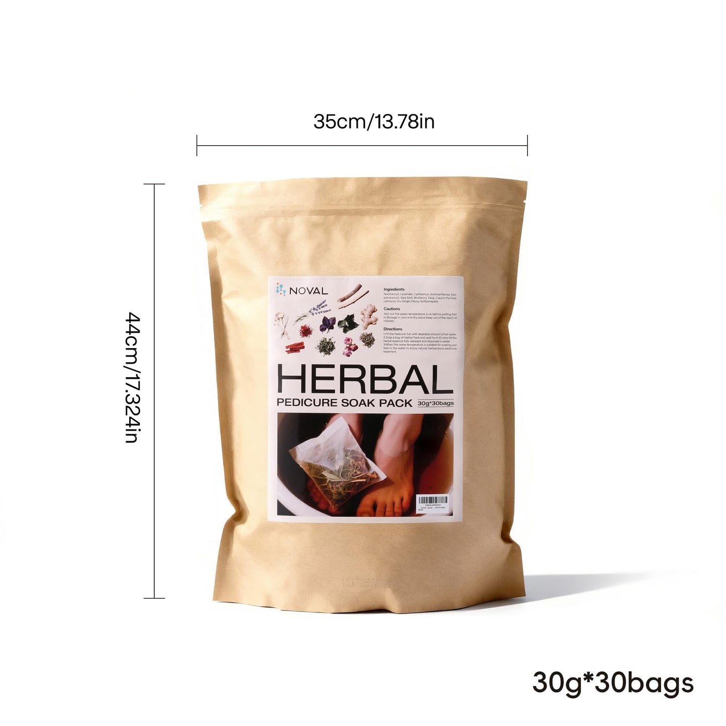 NOVAL Herbal Foot Bath Pedicure Spa Soak with English Instructions, Natural Ingredients, 30g*30 bags