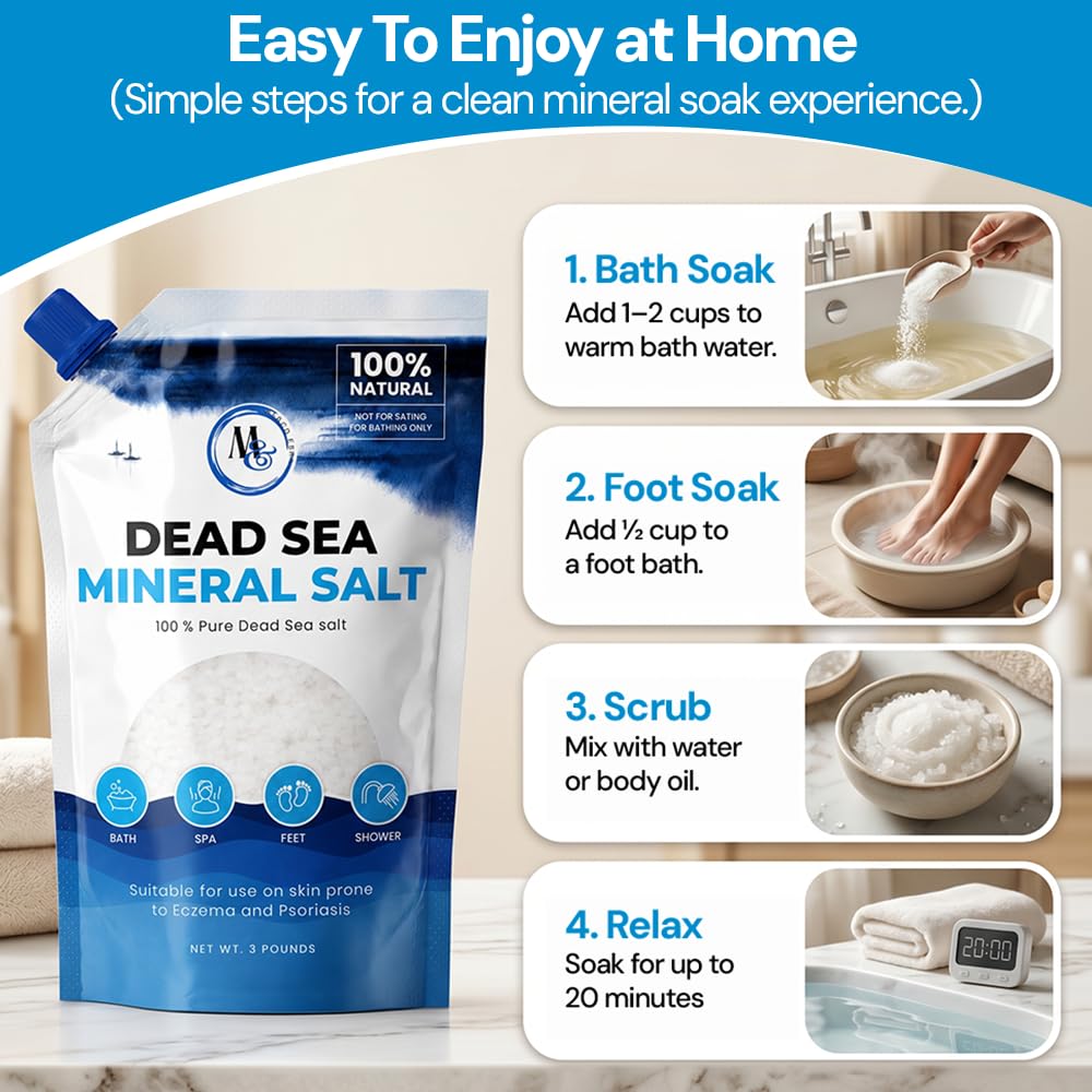 Dead Sea Bath Salt for Bath & Foot Soak, Unscented Fine Grain, 3lb - 4 Pack