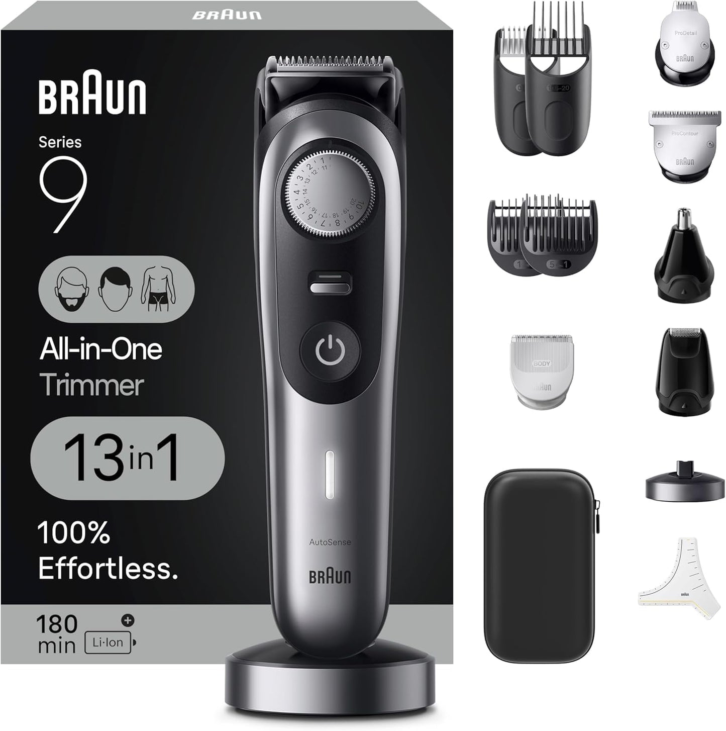 Braun All-in-One Series 9 Beard and Body Trimmer, AIO 9535 for Men with Gillette Labs Razor, Cordless Grooming System with Precision Length Control, Rechargeable Electric Facial Hair Tool