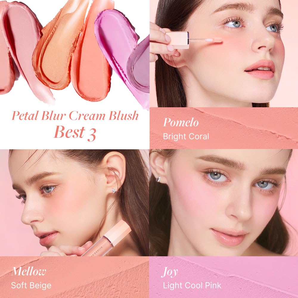DEAR DAHLIA Petal Blur Cream Blush (Mellow) - Soft-Blur Vegan Blush with Lightweight, Cloud Melting Texture, High-Pigment, Long-Lasting, Buildable, Cream to Powder Finish. Sensitive Skin Friendly. 4g