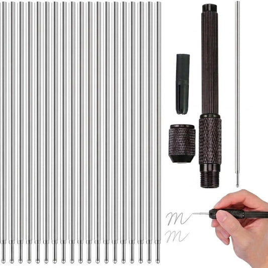 Tattoo Pen Set - Skin Safe Markers with 20 Ink Cartridges & Black Aluminum Holder | Perfect for Precise Stencil Marking